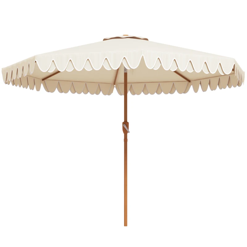 Outsunny 9 ft Patio Umbrella with Push Button Tilt and Crank, Double-ruffled Outdoor Market Table Umbrella Parasoll, Cream White