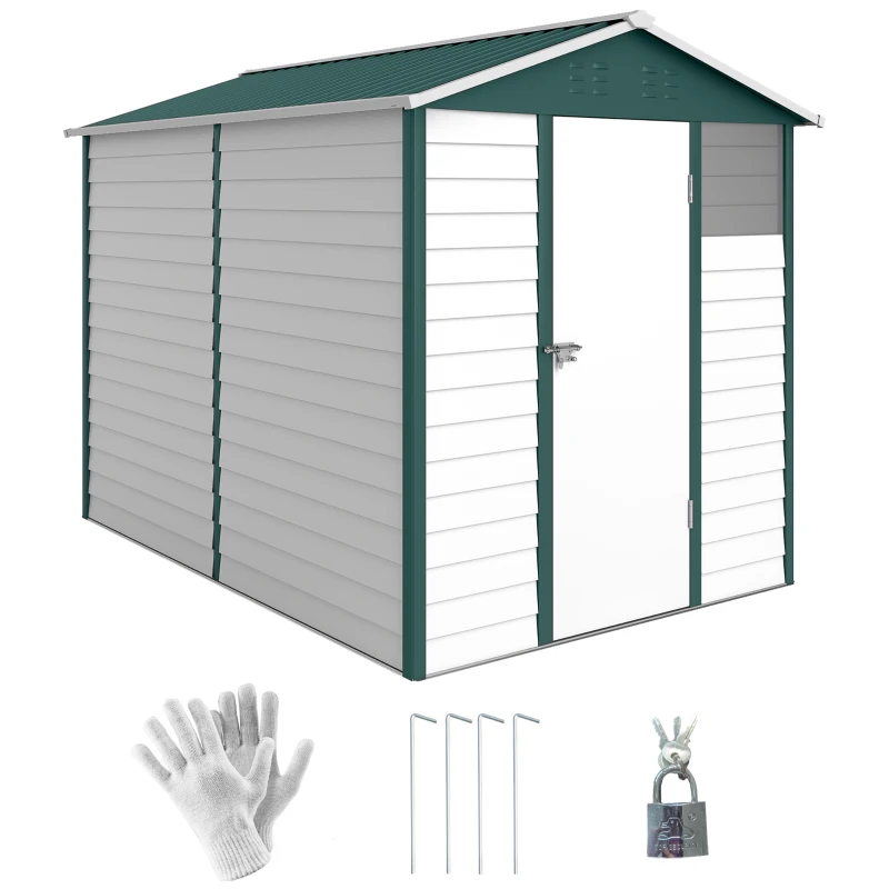 Outsunny 9' x 6' Garden Shed, Outdoor Storage Patio Shed w/ Sloped Roof, Lockable Door for Patio Lawn, Green
