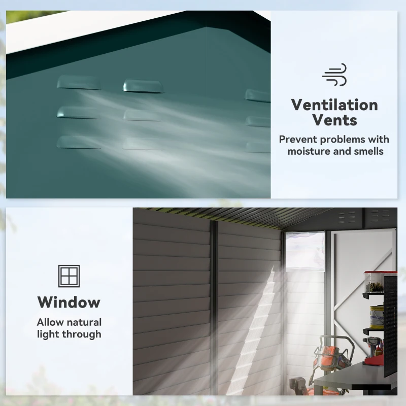 Outsunny 9' x 6' Garden Shed, Outdoor Storage Patio Shed w/ Sloped Roof, Lockable Door for Patio Lawn, Green