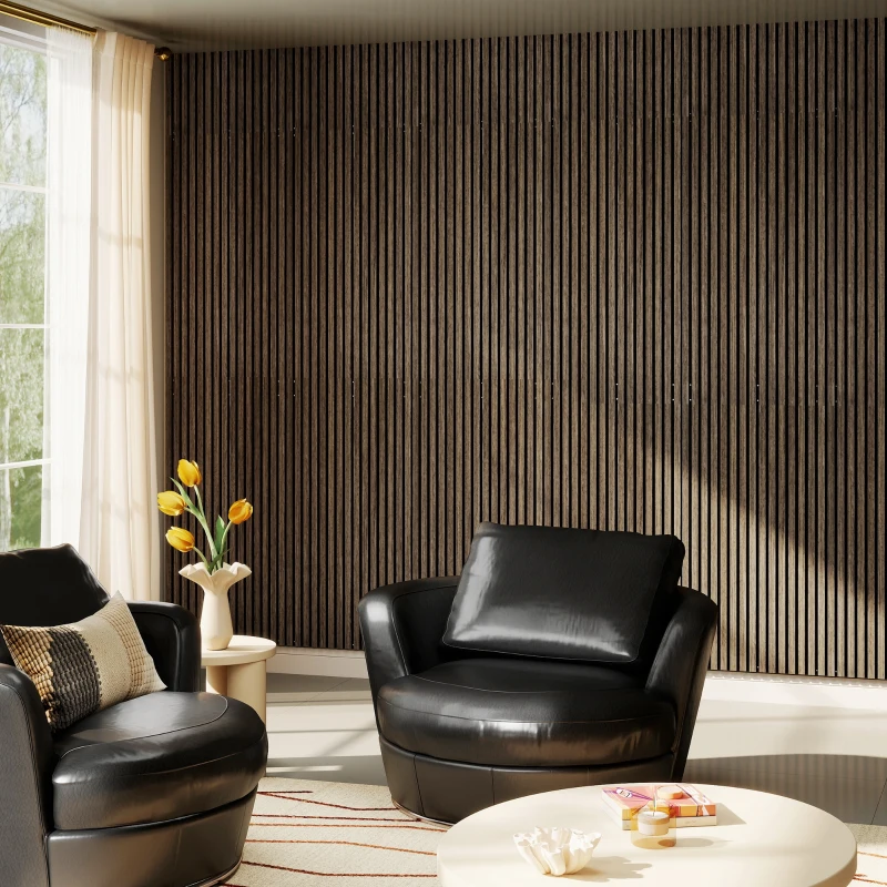 HOMCOM 47" x 24" Wood Panels for Wall, 4 Pack Acoustic Panels, Sound Absorbing Slat Wall for Wall Decor, Home, Walnut