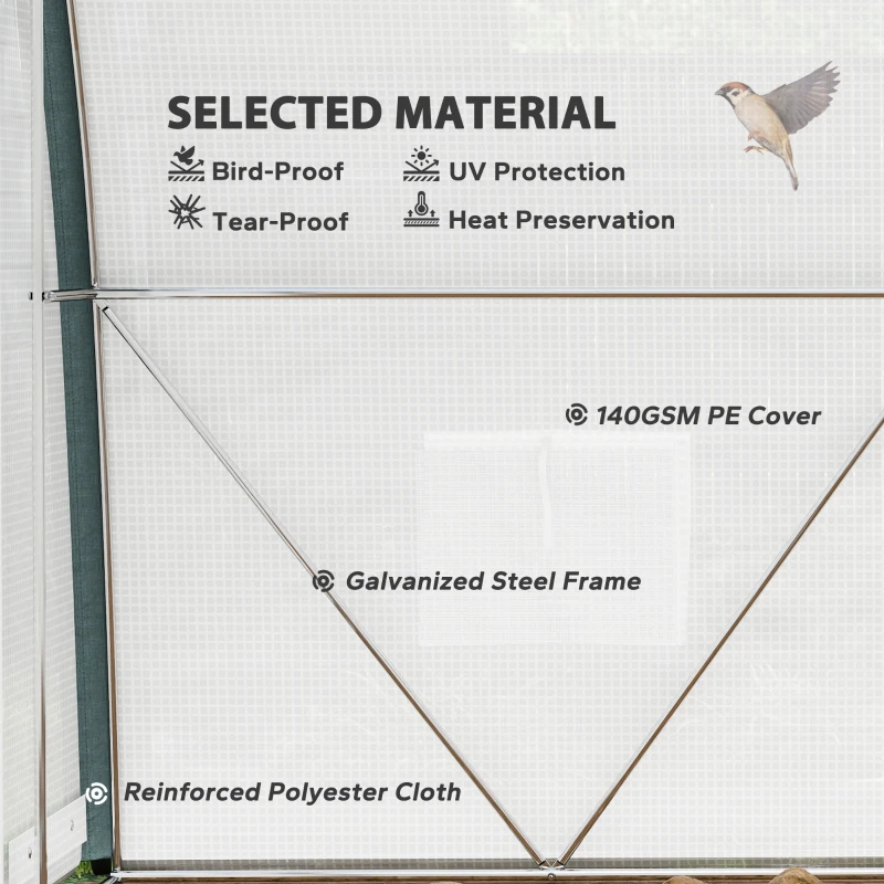 Outsunny 10'x6.6'x6.6' Upgraded Tunnel Greenhouse Green House with Mesh Door and Windows, 6 Plant Labels and Gloves, White