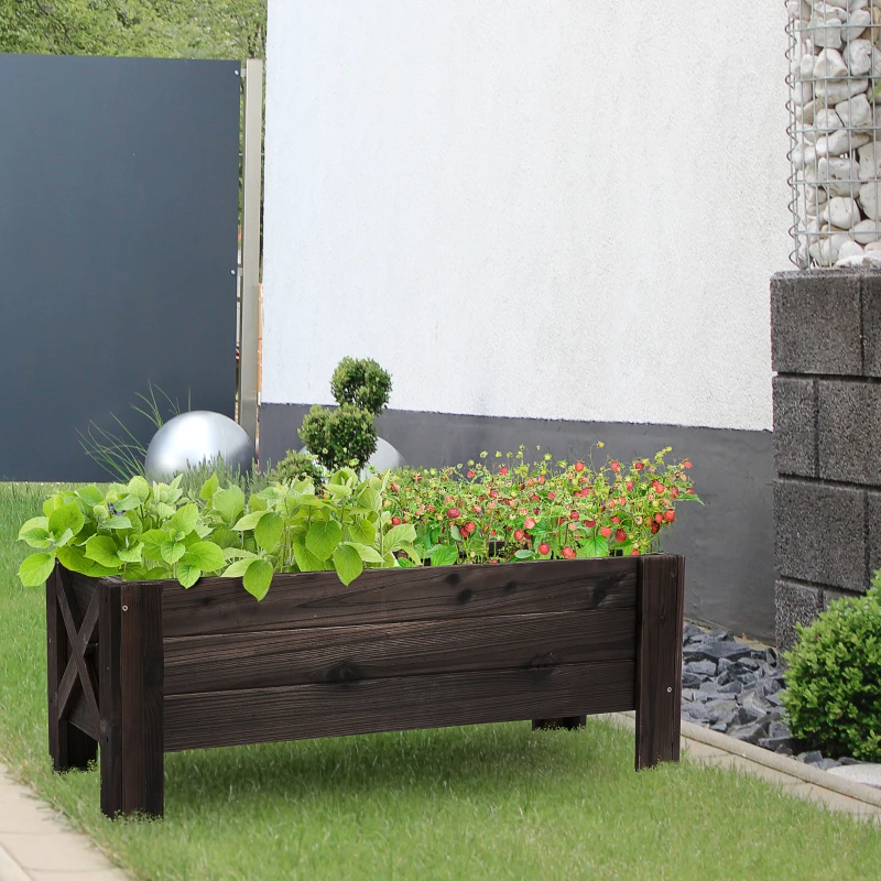 Outsunny 3.3 x 1.2 x 1.2 ft Garden Raised Bed Planter Grow Containers for Outdoor Patio Plant Flower Vegetable Pot, Carbonized