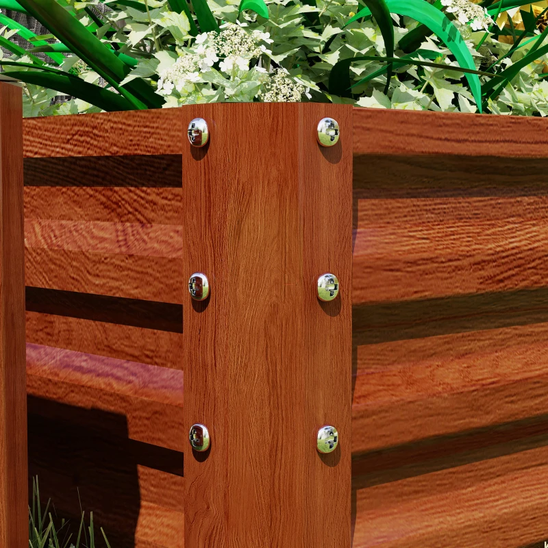 Outsunny 4' x 2' x 1' Raised Garden Bed, Set of 2 Galvanized Planter Box for Vegetables, Flowers, Herbs, Dark Brown Wood Effect