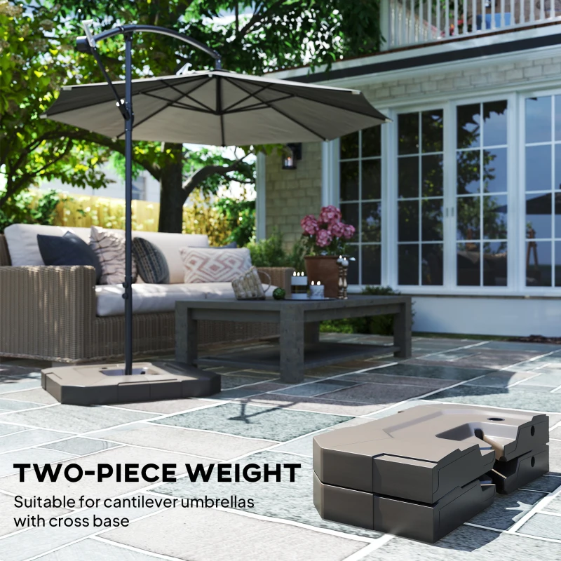Outsunny 2-Piece Cantilever Umbrella Base Weight Set, 231 lb Water or Sand Fillable Outdoor Offset Umbrella Weights, Brown