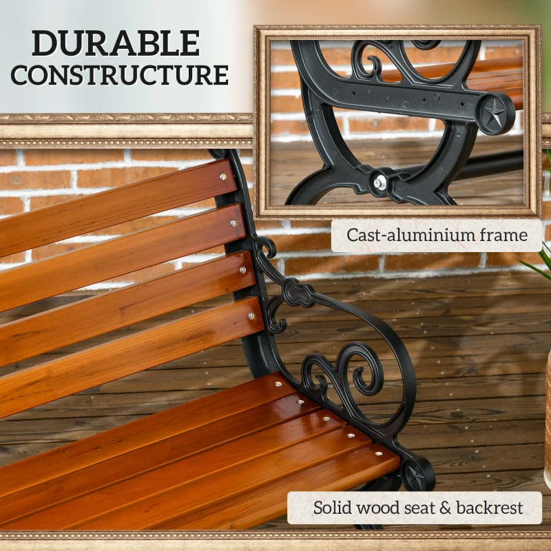 Outsunny 47 Inch Outdoor Garden Bench, Patio Loveseat with Unique Armrests, Slatted Seat Back, 528 lbs. Capacity, Teak Colour