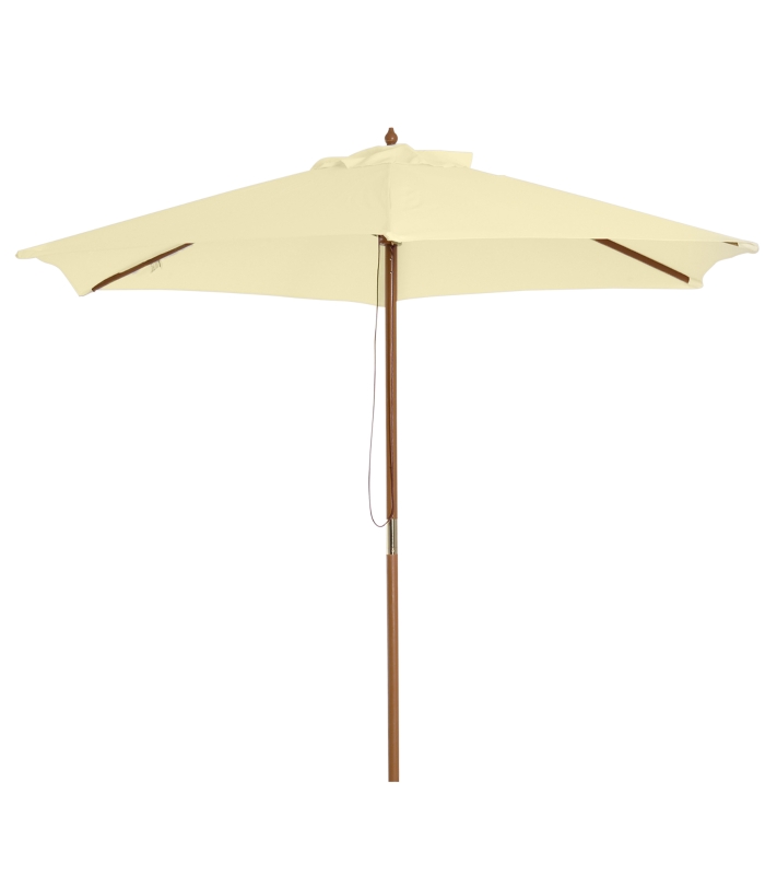 Outsunny 8FT Wood Market Umbrella Patio Umbrella Round Garden Parasol Canopy with Bamboo Ribs and Top Vent, Cream White