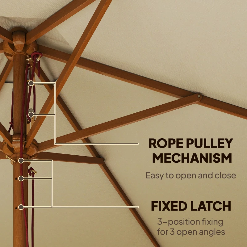 Outsunny 8FT Wood Market Umbrella Patio Umbrella Round Garden Parasol Canopy with Bamboo Ribs and Top Vent, Cream White