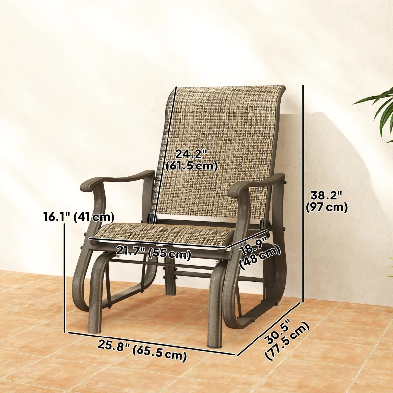 Outsunny Outdoor Glider Chair, Patio Glider with Steel Frame and Mesh Fabric, Outdoor Patio Chair for Backyard, Garden and Porch, Light Mixed Brown