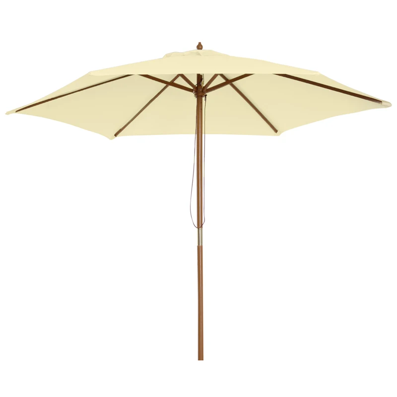 Outsunny 8FT Wood Market Umbrella Patio Umbrella Round Garden Parasol Canopy with Bamboo Ribs and Top Vent, Cream White