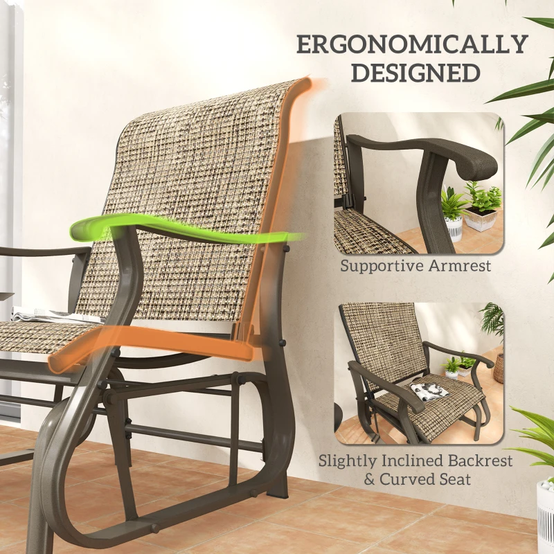 Outsunny Outdoor Glider Chair, Patio Glider with Steel Frame and Mesh Fabric, Outdoor Patio Chair for Backyard, Garden and Porch, Light Mixed Brown