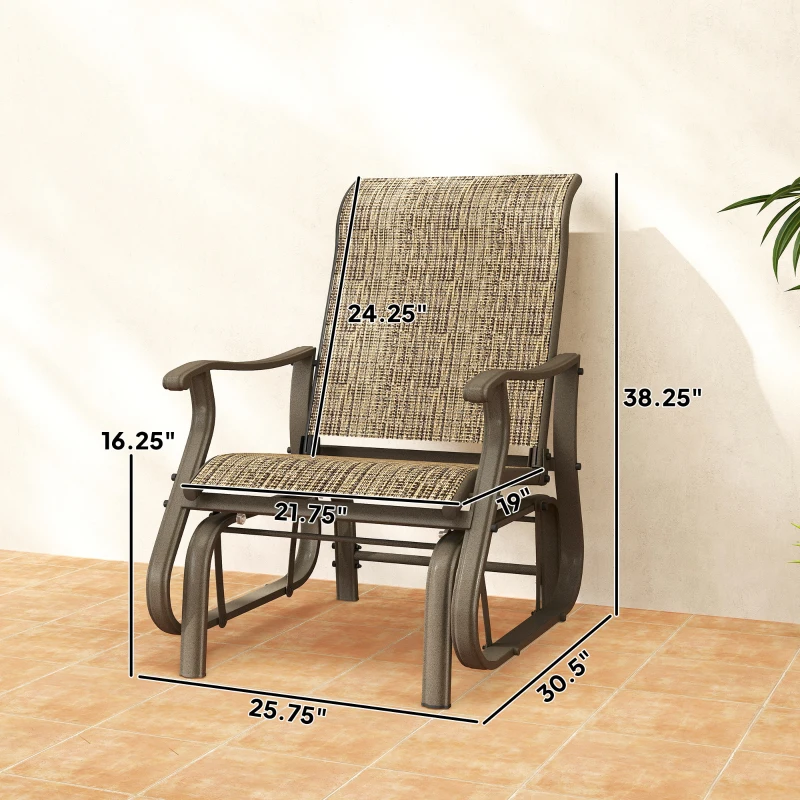 Outsunny Outdoor Glider Chair Patio Glider Swing Chair with Mesh Seat, Steel Frame for Backyard, Garden, Porch, Light Mixed Brown