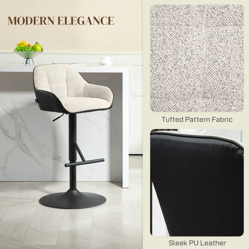 HOMCOM Bar Stools Set of 2, Swivel Counter Height Barstools with Back, Footrest, Armrests, Adjustable Height, Light Grey