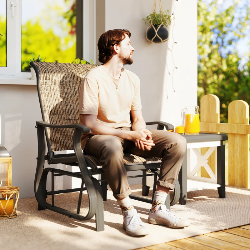 Outsunny Outdoor Glider Chair Patio Glider Swing Chair with Mesh Seat, Steel Frame for Backyard, Garden, Porch, Light Mixed Brown
