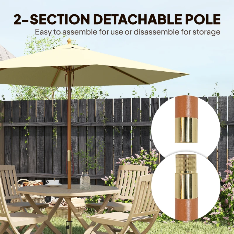 Outsunny 8FT Wood Market Umbrella Patio Umbrella Round Garden Parasol Canopy with Bamboo Ribs and Top Vent, Cream White