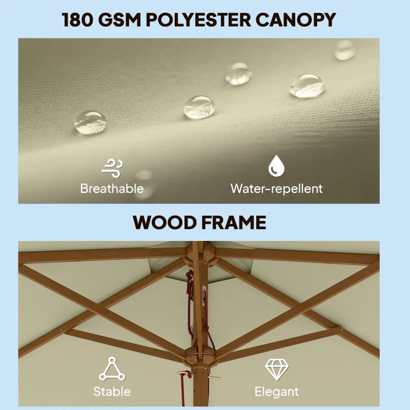 Outsunny 8FT Wood Market Umbrella Patio Umbrella Round Garden Parasol Canopy with Bamboo Ribs and Top Vent, Cream White