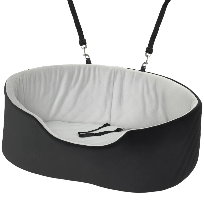 PawHut Dog Car Seat for Small Medium Pets, Detachable Washable Pet Bed with Cushion and Safety Belt for Dog Under 33lbs, Black