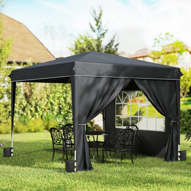 Outsunny 10 x 10 ft Pop Up Canopy Tent with Sidewalls, UPF50+ Outdoor Portable Instant Canopy Shelter with Carry Bag, Black