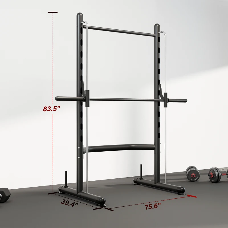 Soozier Squat Rack with Pull Up Bar and Barbell Bar Adjustable Bench Press Multi-Function Weight Lifting Half Rack Black