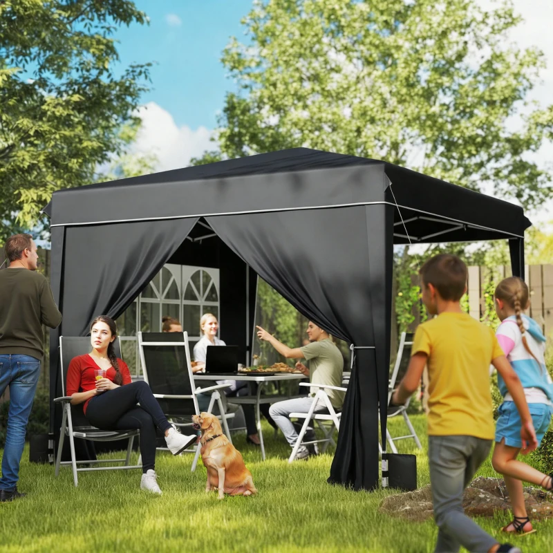 Outsunny 10 x 10 ft Pop Up Canopy Tent with Sidewalls, UPF50+ Outdoor Portable Instant Canopy Shelter with Carry Bag, Black