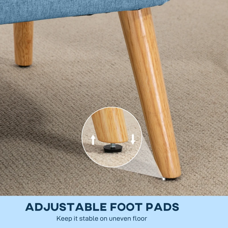 HOMCOM Modern 2 Seat Sofa for Bedroom, Upholstered Two Seater Couch with Rubber Wood Legs, Blue