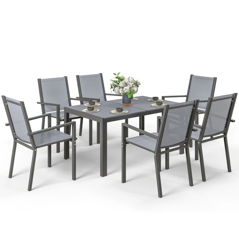 Outsunny 7 Piece Outdoor Dining Set with Rectangular Table and 6 Stackable Chairs, for Backyard, Lawn, Deck, Balcony, Pool Side