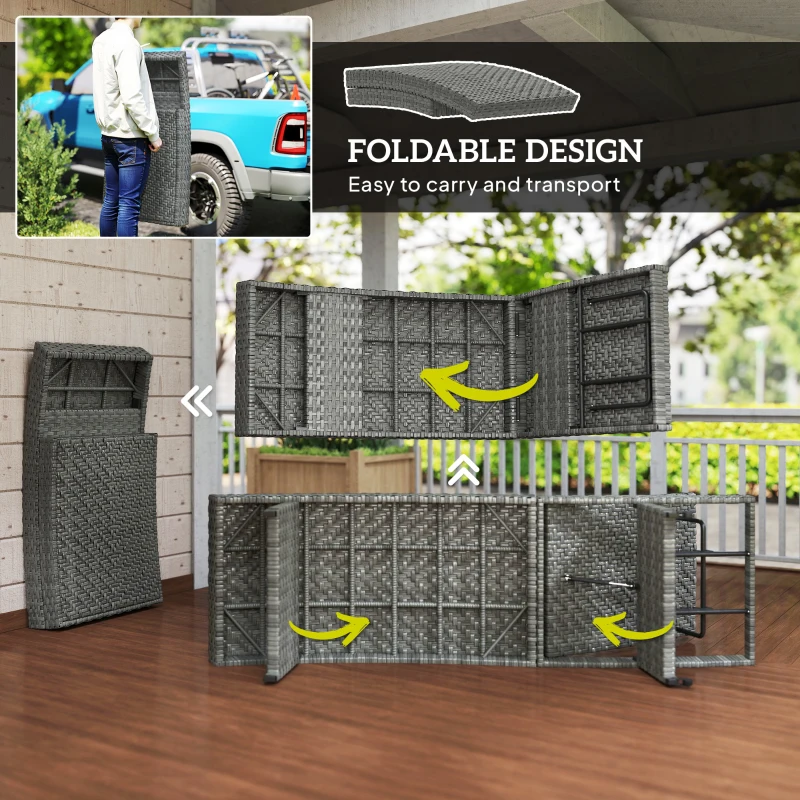 Outsunny Patio Lounger, Folding Wicker Outdoor Chaise Lounge with 4-Level Adjustable Backrest, Grey