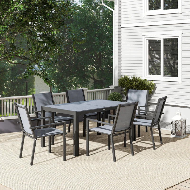 Outsunny 7 Piece Outdoor Dining Set with Rectangular Table and 6 Stackable Chairs, for Backyard, Lawn, Deck, Balcony, Pool Side