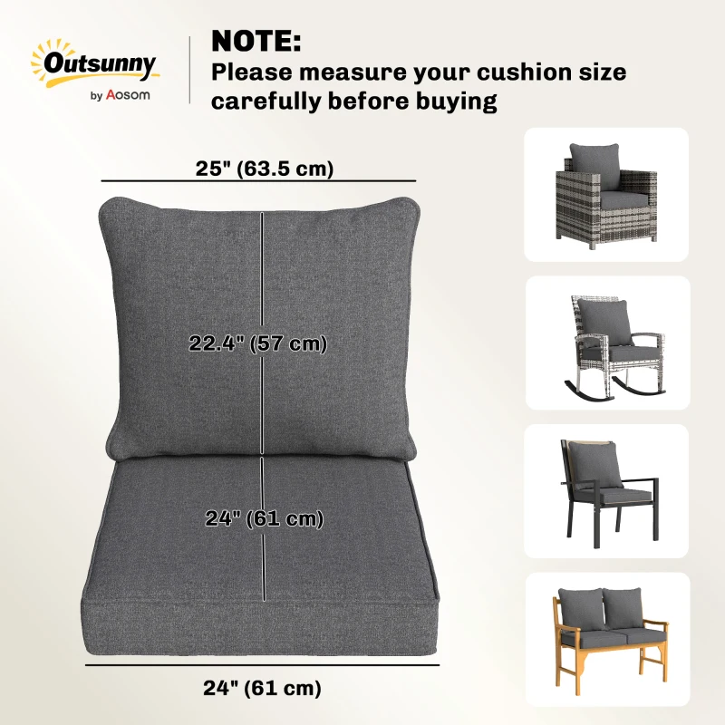 Outsunny Outdoor Chair Cushions Set of 4, Fade Resistant Patio Chair Cushions for Outdoor Furniture, 24" x 24", Grey