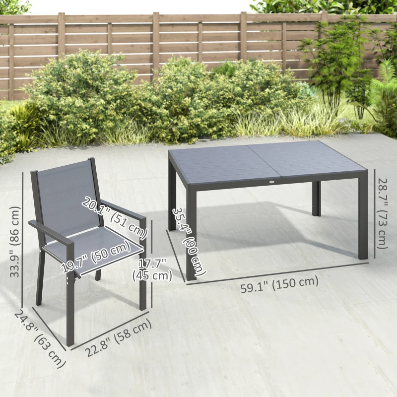 Outsunny 7 Piece Outdoor Dining Set with Rectangular Table and 6 Stackable Chairs, for Backyard, Lawn, Deck, Balcony, Pool Side