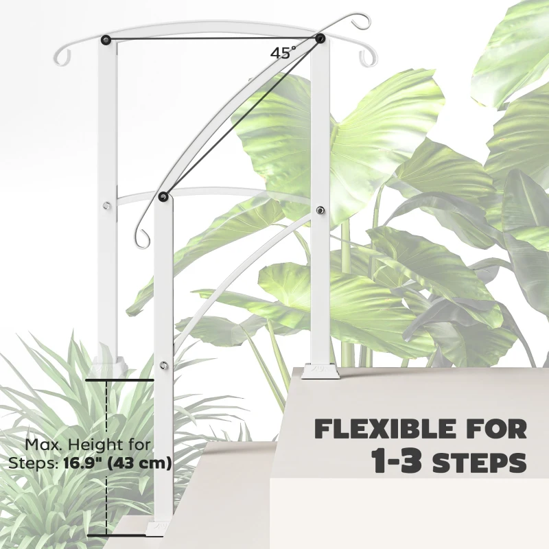 Outsunny 1-3 Step Handrails for Outdoor Steps, Porch Deck Railing, Metal Outdoor Stair Railing with Installation Kit, White