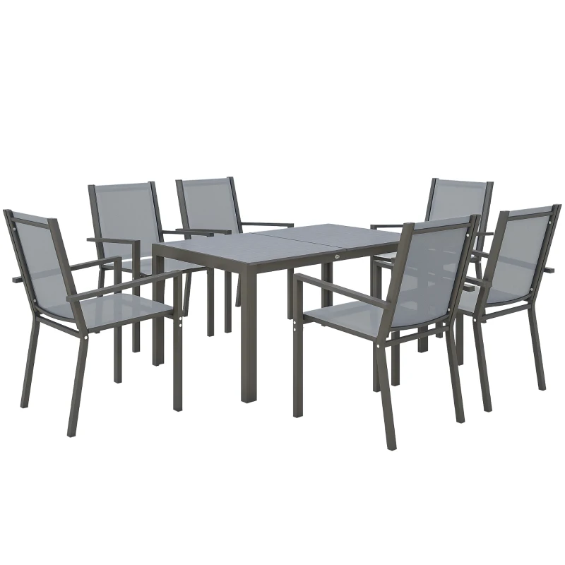Outsunny 7 Piece Outdoor Dining Set with Rectangular Table and 6 Stackable Chairs, for Backyard, Lawn, Deck, Balcony, Pool Side