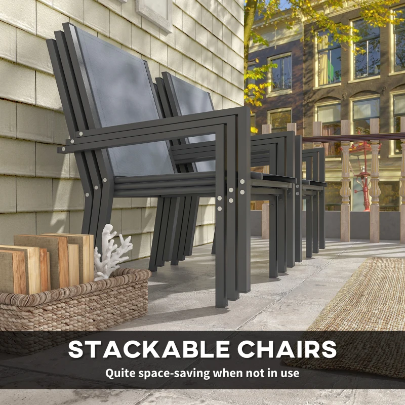 Outsunny 7 Piece Outdoor Dining Set with Rectangular Table and 6 Stackable Chairs, for Backyard, Lawn, Deck, Balcony, Pool Side