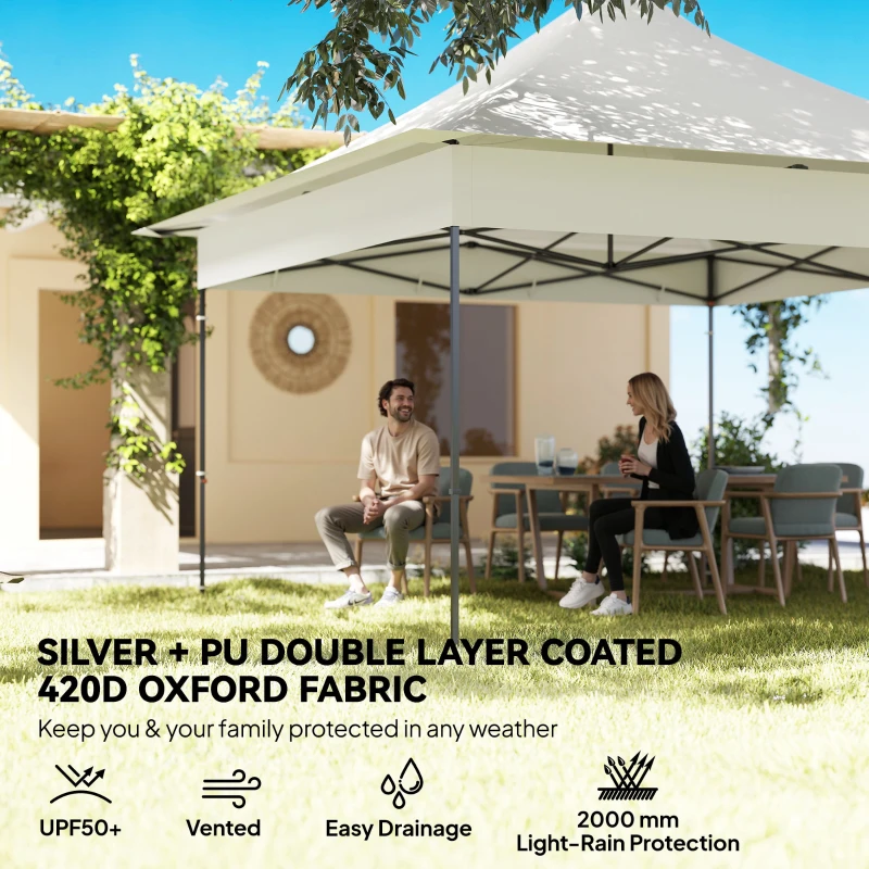 Outsunny 12 x 12 ft Pop Up Canopy Tent with Peak Top, UPF50+ 420D Outdoor Instant Canopy Shelter with Side Pockets, Silver