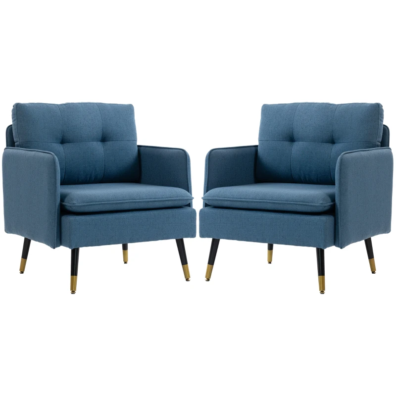 HOMCOM Accent Chairs Set of 2, Upholstered Armchairs with Tufted Back Cushion and Steel Legs for Living Room, Bedroom