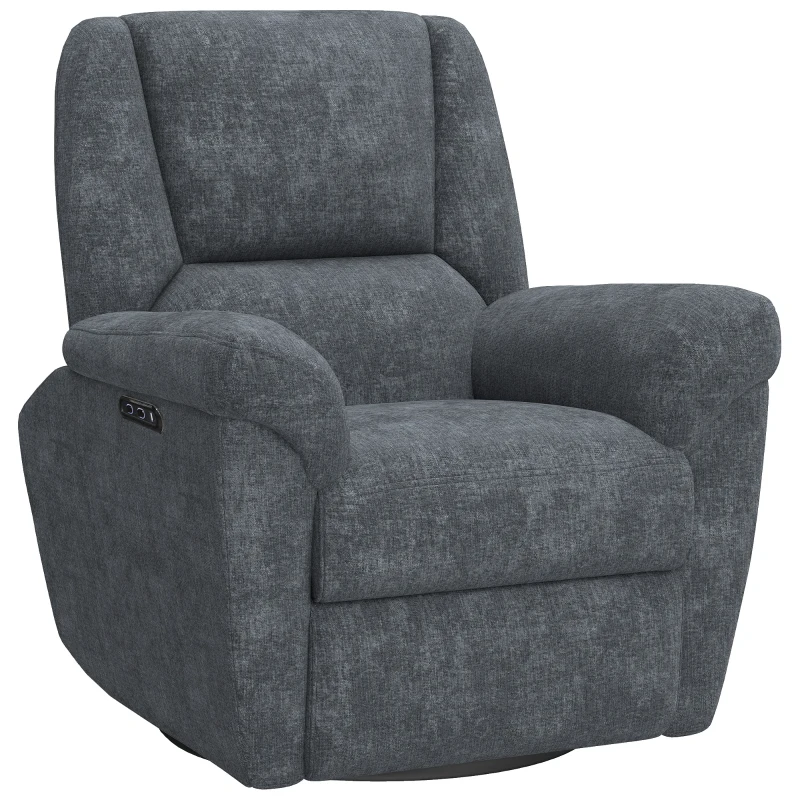 HOMCOM Power Recliner Chair, Fabric Upholstered Recliner Chair with USB Ports, Swivel and Rocking Function, Footrest, Dark Grey
