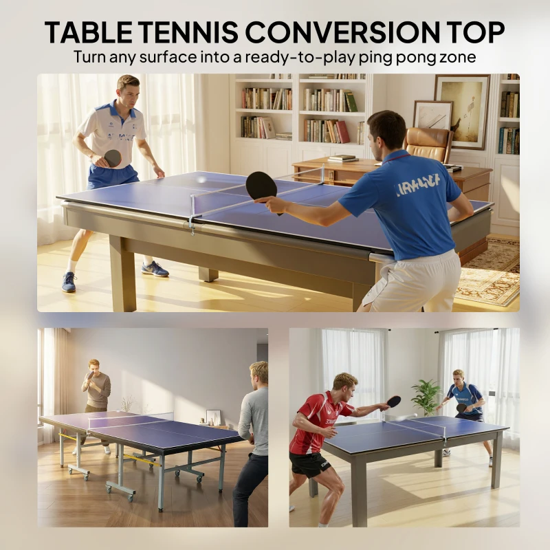 Soozier 9 ft Folding Ping Pong Table Top for Pool Tables, Table Tennis Conversion Top with Net, Storage Bag, Foam Padding, Blue