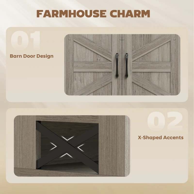 HOMCOM Sideboard, Buffet Cabinet with 4 Barn Doors and 3 Drawers, Coffee Bar Cabinet with Adjustable Shelves, Grey