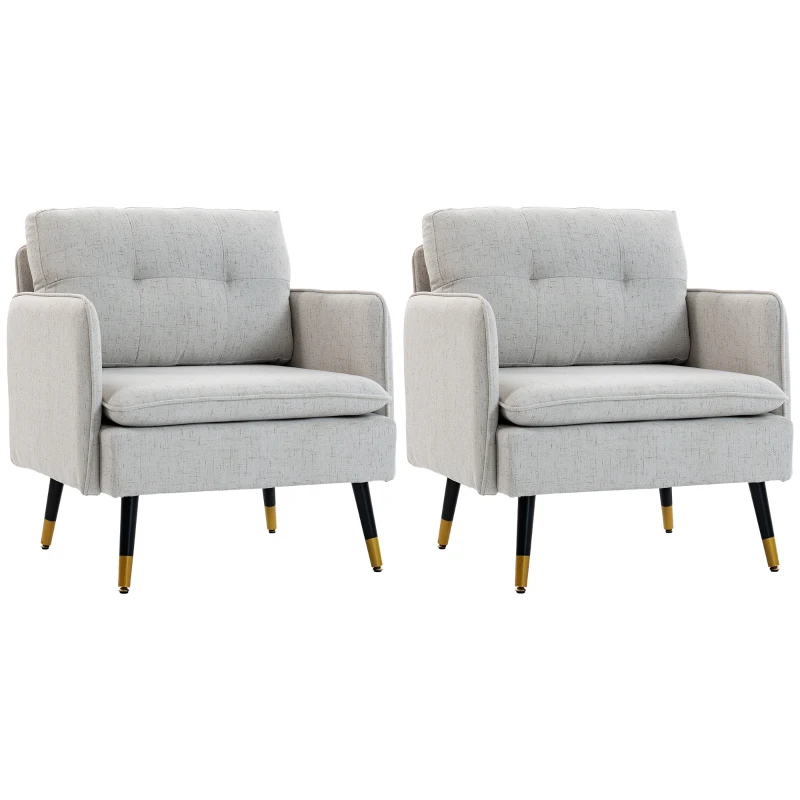 HOMCOM Accent Chairs Set of 2, Upholstered Armchairs with Tufted Back Cushion and Steel Legs for Living Room, Bedroom