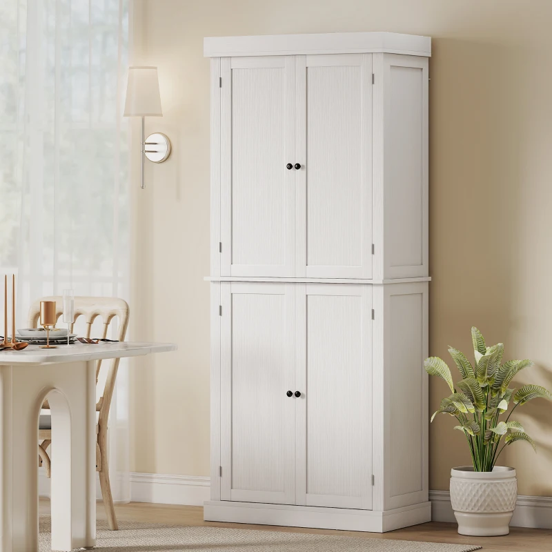 HOMCOM 72" Kitchen Cabinet, Pantry Storage Cabinet with Doors and Shelves, Freestanding Food Pantry Cabinet, White Wood Grain