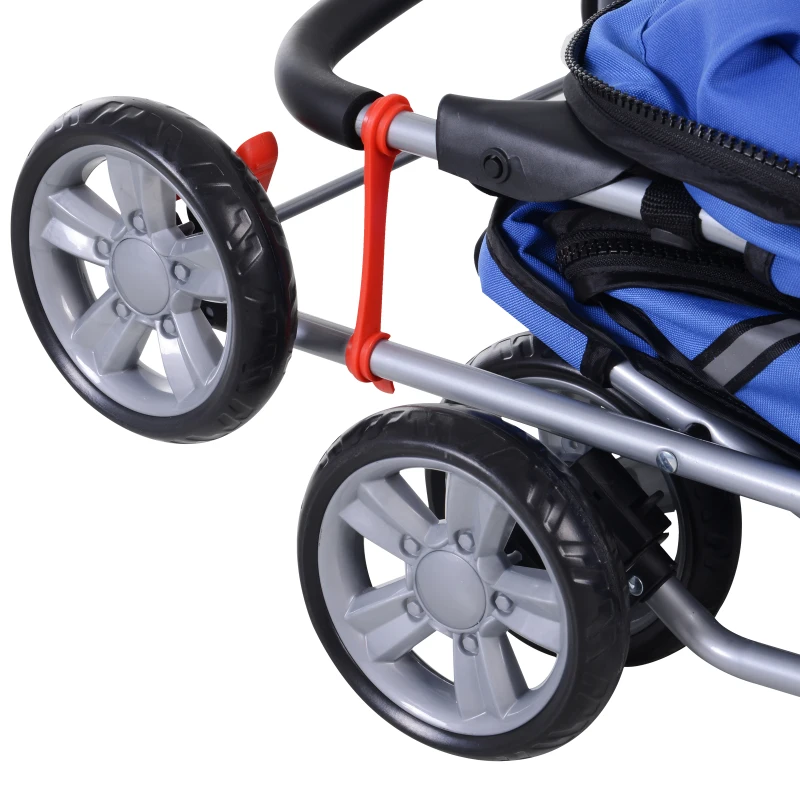 PawHut 4 Wheel Pet Stroller for Small Dogs Cats, Dog Stroller with Folding Sunshade Canopy, Pet Carrier Folding Sunshade Canopy with Brake, Safety Leash, Cup Holder, Blue