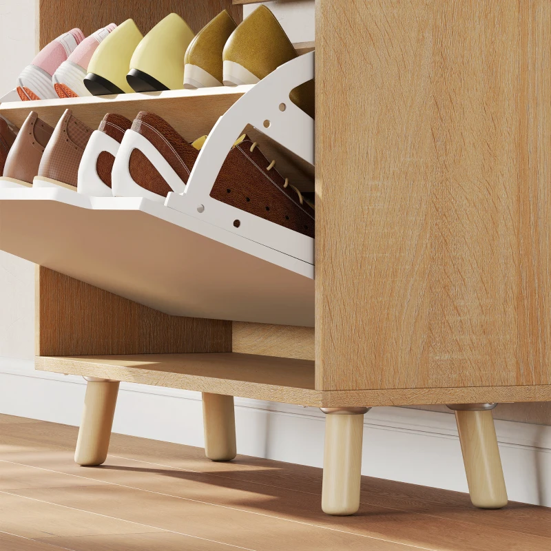 HOMCOM Narrow Shoe Cabinet for Entryway with 2 Flip Drawers, Top Drawer and Adjustable Shelves for 12 Pairs of Shoes, White