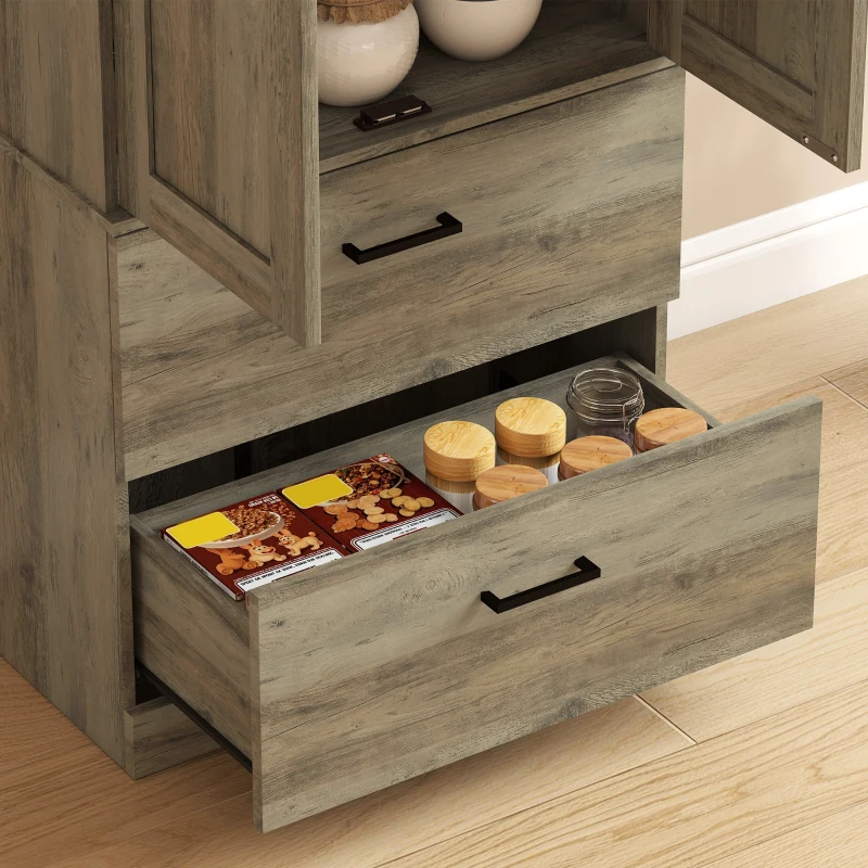 HOMCOM 67" Tall Kitchen Pantry Storage Cabinet, Kitchen Pantry Cabinet with Doors, Drawers and Adjustable Shelves, Grey Brown