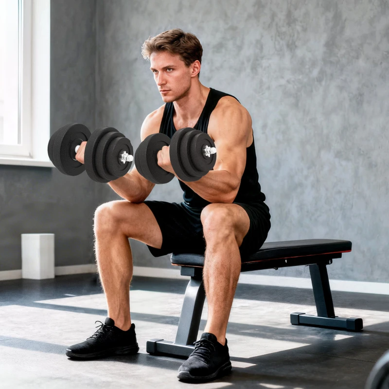 Soozier Adjustable 2 x 44lbs Weight Dumbbell Set for Weight Fitness Training Exercise Fitness Home Gym Equipment, Black (Pair)