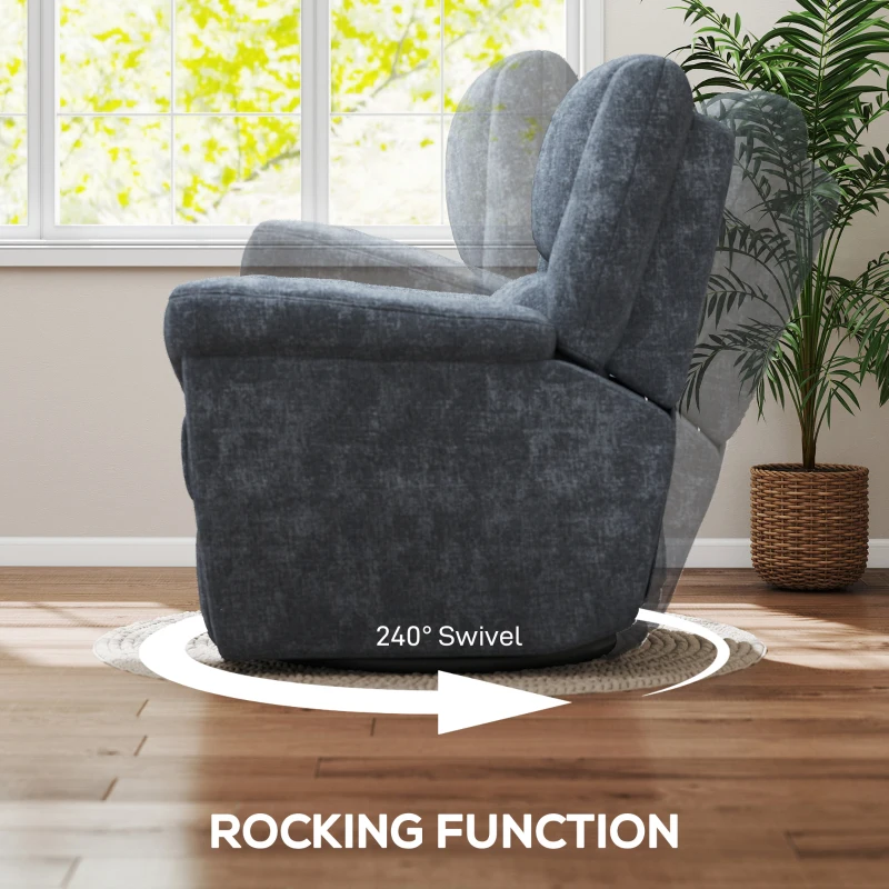 HOMCOM Power Recliner Chair, Fabric Upholstered Recliner Chair with USB Ports, Swivel and Rocking Function, Footrest, Dark Grey