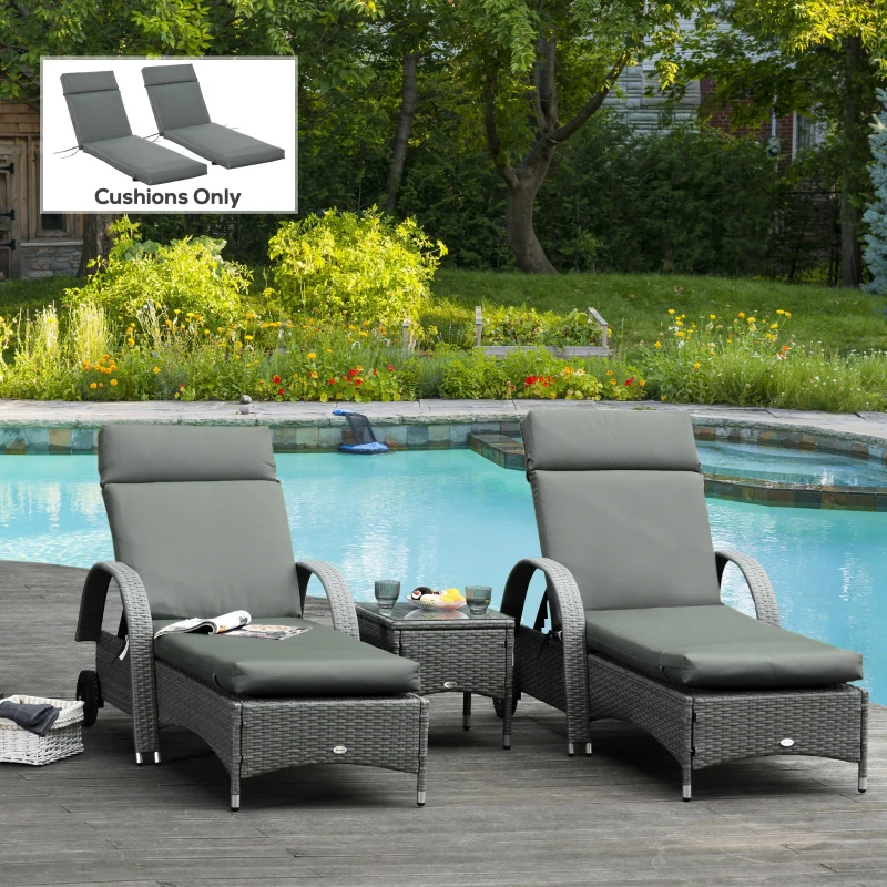 Outsunny Outdoor Lounge Chair Cushion Set of 2, Non-Slip Chaise Lounge Cushions, Sun Lounger Pads, 77.2" x 21.7", Dark Grey