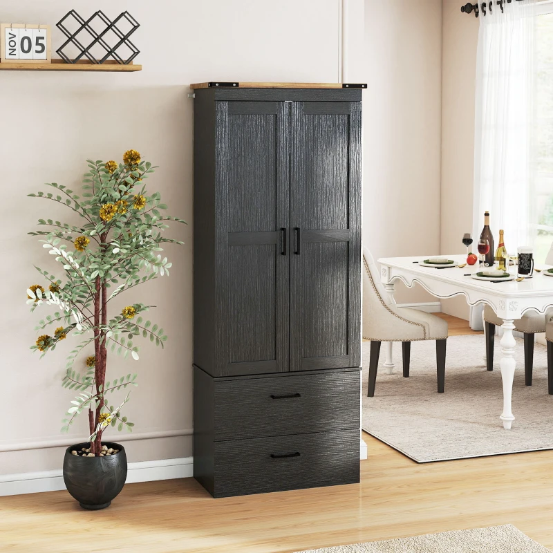 HOMCOM 67" Tall Kitchen Pantry Storage Cabinet, Kitchen Pantry Cabinet with Doors, Drawers and Adjustable Shelves, Black
