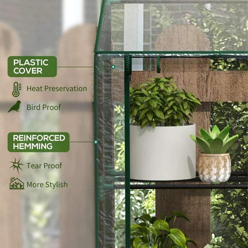 Outsunny Lean-to Greenhouse, Portable Greenhouse with 3 Tier Shelves, 2 Roll-Up Zippered Doors, 56.3" x 18.1" x 59.4", Clear