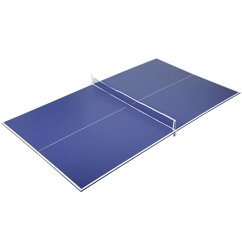 Soozier 9 ft Folding Ping Pong Table Top for Pool Tables, Table Tennis Conversion Top with Net, Storage Bag, Foam Padding, Blue
