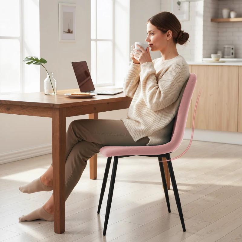 HOMCOM Dining Chairs Set of 4, Upholstered Dining Room Chairs with Steel Legs, Modern Kitchen Chair for Dining Room, Pink