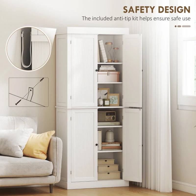 HOMCOM 72" Kitchen Cabinet, Pantry Storage Cabinet with Doors and Shelves, Freestanding Food Pantry Cabinet, White Wood Grain